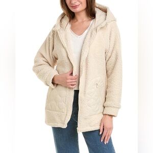 Hurley Cream Sherpa Quilted Hooded Jacket Oversized Cozy Fleece Puffer Hybrid L